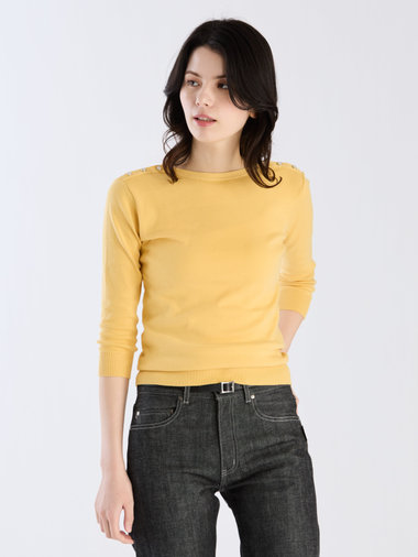 【Outlet】コットン ニット 7分袖 ボートネック プルオーバー "Badiane"