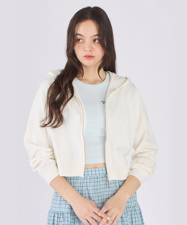 ロゴ 刺繍 コットン ニット ジップアップ フーディー