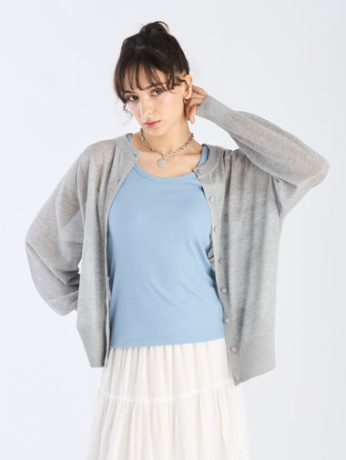 【Outlet】シアー ラグランスリーブ ニット カーディガン