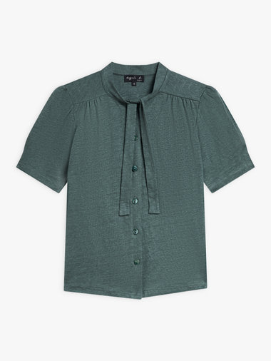 リネン リボンタイ 半袖 ブラウス ”Laurene”