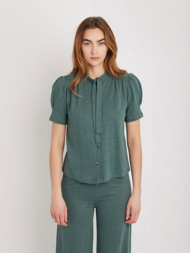 リネン リボンタイ 半袖 ブラウス ”Laurene”