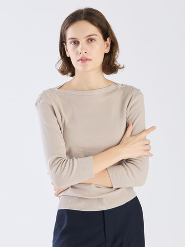 【Outlet】コットン ニット 7分袖 ボートネック プルオーバー "Badiane"