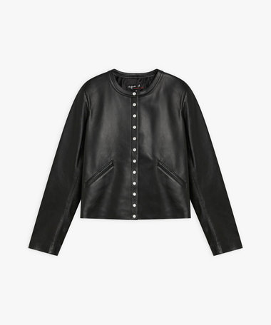 ラムスキン レザー 長袖 カーディガンプレッション