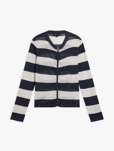 【Outlet】ボーダー 長袖 ジップカーディガン "Felin"