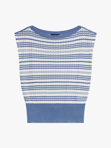 ボーダー シルク リネン ノースリーブ ニット プルオーバー