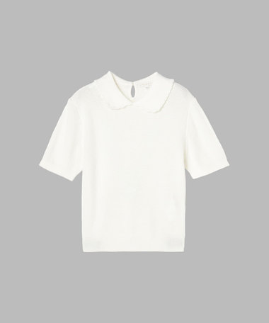 コットン タック ステッチ 半袖 ニット プルオーバー