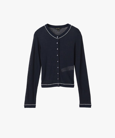 シアー リブ 長袖 ニット カーディガン