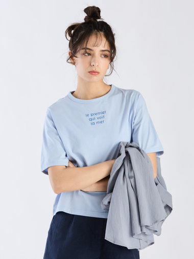 【Outlet】メッセージ プリント 半袖 Tシャツ "Le premier qui voit la mer"