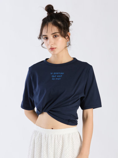 【Outlet】メッセージ プリント 半袖 Tシャツ "Le premier qui voit la mer"
