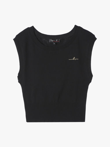 【Outlet】"b." ロゴ刺繍 コットンニット ベスト "Ovaline"