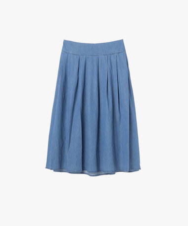 デニム シャンブレー プリーツ ロング フレアスカート "Grand Hotel"