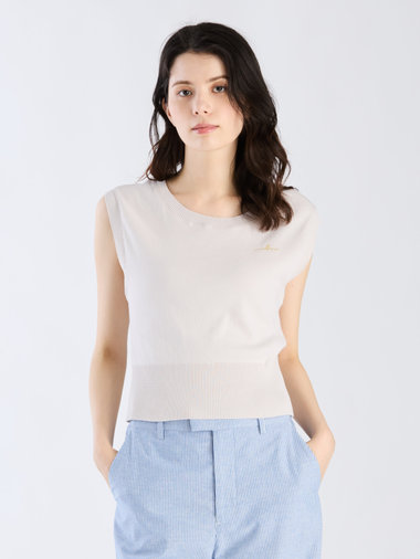 【Outlet】”b.” ロゴ刺繍 コットンニット ベスト ”Ovaline”
