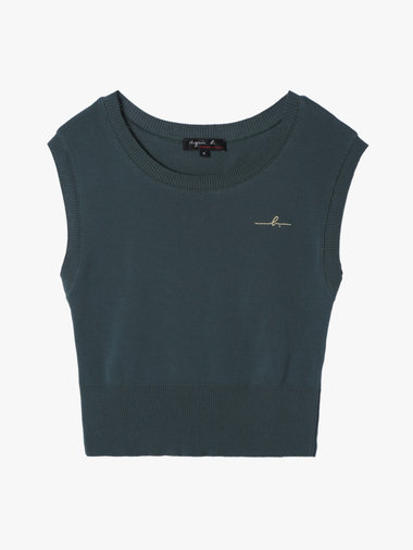 【Outlet】”b.” ロゴ刺繍 コットンニット ベスト ”Ovaline”