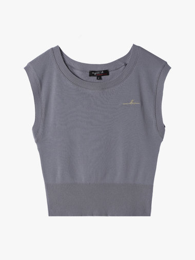 【Outlet】”b.” ロゴ刺繍 コットンニット ベスト ”Ovaline”