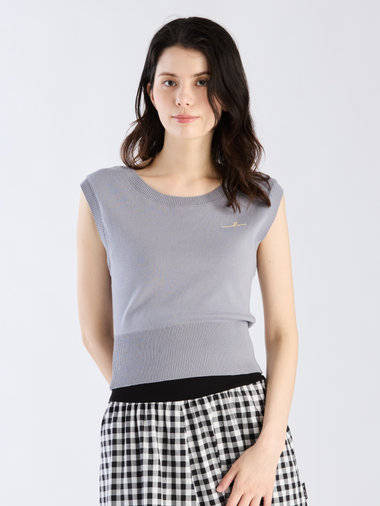 【Outlet】”b.” ロゴ刺繍 コットンニット ベスト ”Ovaline”