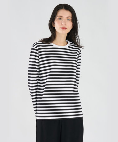 細ボーダー コットン 長袖 Tシャツ "Cool"