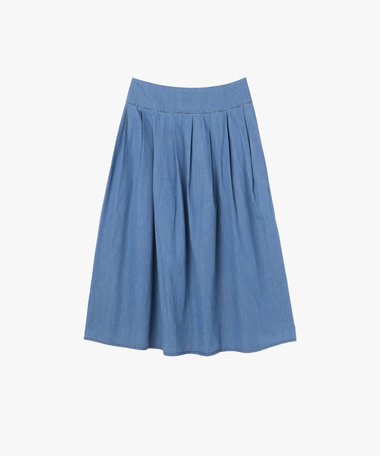 デニム シャンブレー プリーツ ロング フレアスカート "Grand Hotel"