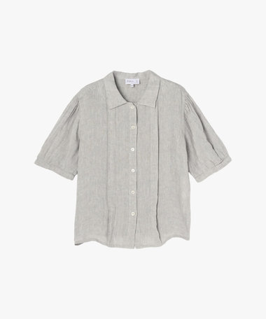 リネン 半袖 スタンドカラー ブラウス "New Desir"