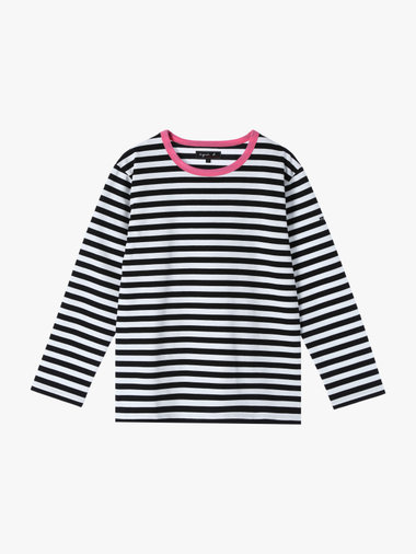 細ボーダー コットン 長袖 Tシャツ "Biotop"