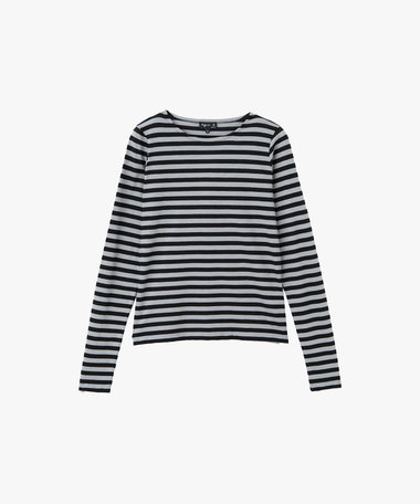 細ボーダー オーガニックコットン クルーネック 長袖 Tシャツ "Knoxy"