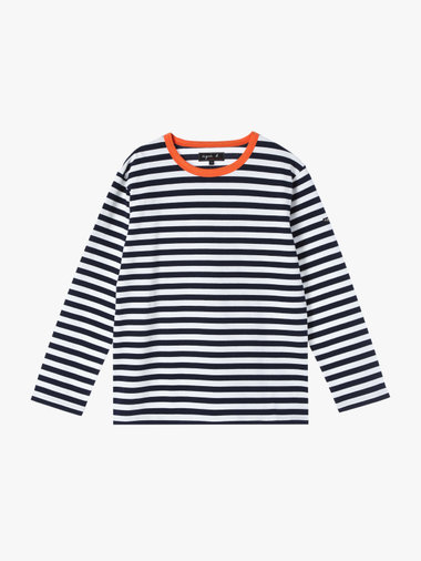 細ボーダー コットン 長袖 Tシャツ "Biotop"