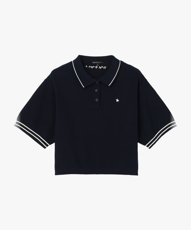 スター 刺繍 コットン 半袖 ニット ポロシャツ