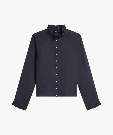 フリル リネン 長袖 カーディガンブラウス