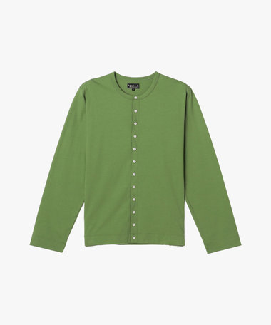 メンズ オーガニックコットン 長袖 カーディガンプレッション