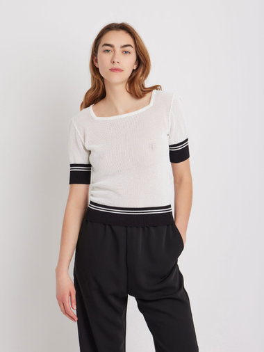 メッシュ 5分袖 ニットプルオーバー ”Jessica”