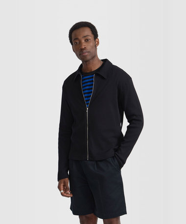 メンズ コットン リブ 長袖 ジップカーディガン "Azael"