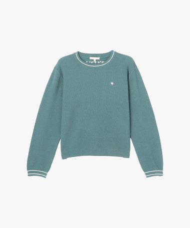 スター 刺繍 ライン コットン 長袖 ニット プルオーバー