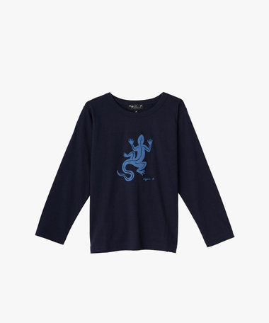 キッズ ロゴ アイコニック プリント コットン 長袖 Tシャツ "Lezard"