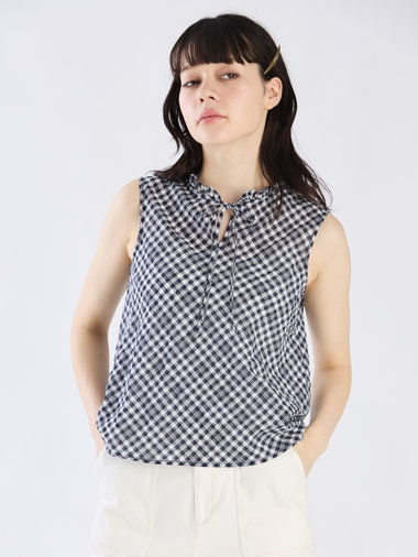 【Outlet】【セットアップ対応商品】ギンガム ノースリーブ ブラウス