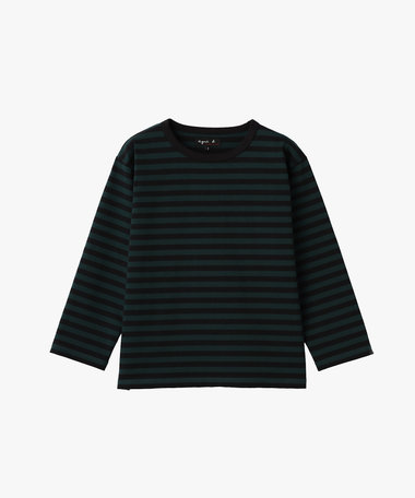 細ボーダー コットン 七分袖 Tシャツ "Lil Cool"