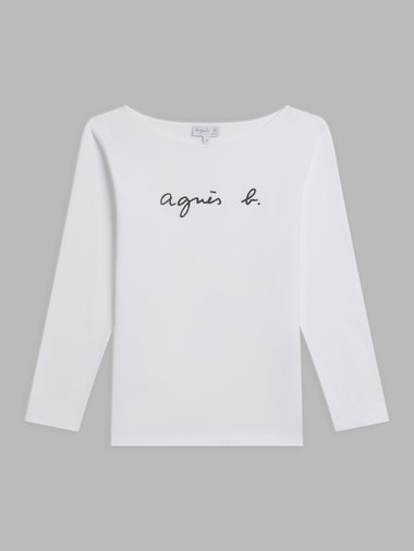 ロゴ プリント コットン ボートネック 長袖 Tシャツ ”New Bow”