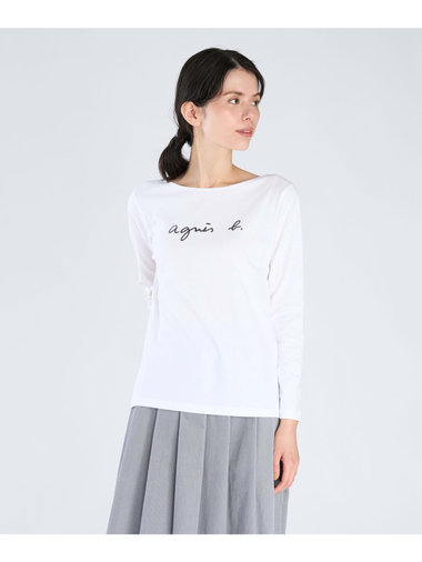ロゴ プリント コットン ボートネック 長袖 Tシャツ ”New Bow”