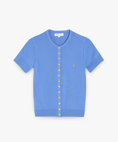 "b."ロゴ刺繍 コットンニット 半袖 カーディガンプレッション "Swing"