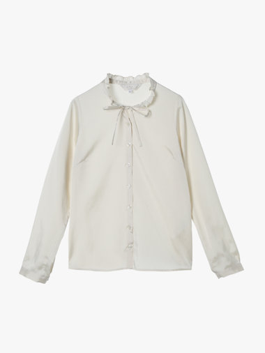 【Outlet】サテン ロングスリーブ フリル ブラウス