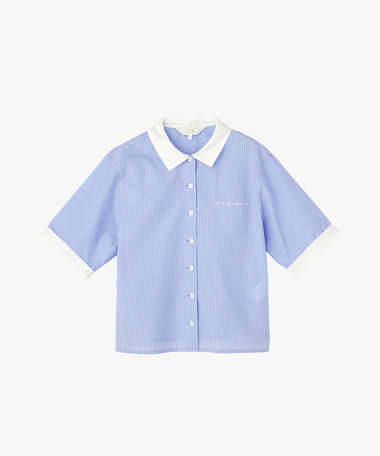 ロゴ プリント ストライプ ハーフスリーブ シャツ