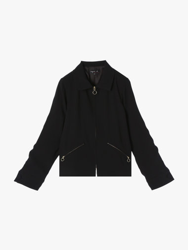 ブラック トリアセテート クレープ 長袖 ブルゾン