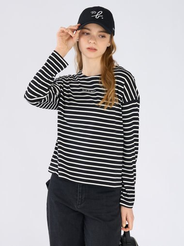 ボーダー ロゴ 刺繍 長袖 Tシャツ