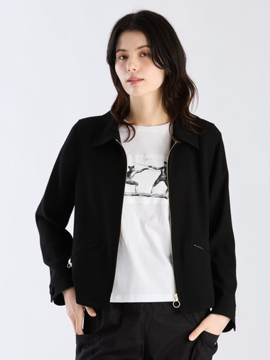 ブラック トリアセテート クレープ 長袖 ブルゾン