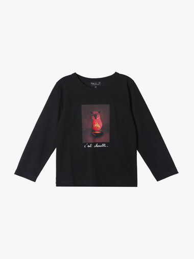 キッズ プリント コットン 長袖 Tシャツ "C'est chouette"
