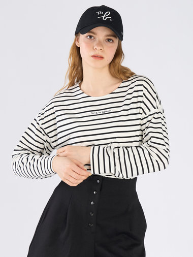 ボーダー ロゴ 刺繍 長袖 Tシャツ