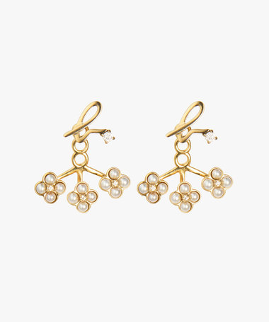 b.ロゴ フラワーモチーフ パール ピアス "Double bloom"