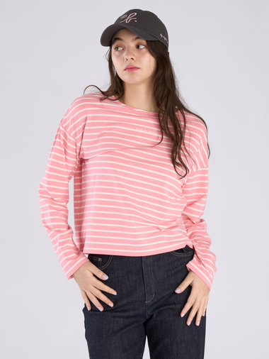 ボーダー ロゴ 刺繍 長袖 Tシャツ