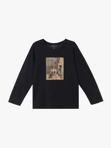 キッズ プリント コットン 長袖 Tシャツ "Jeunes garcons"